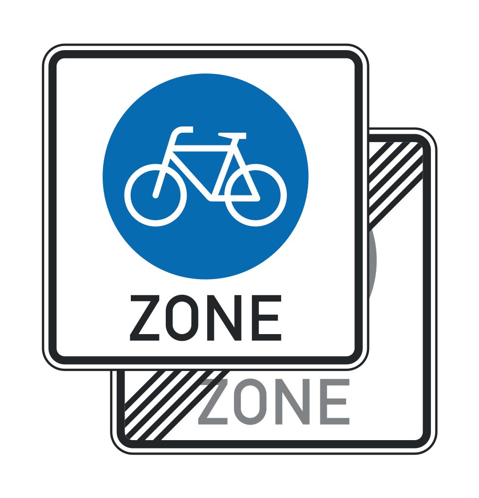 Verkehrsschild Fahrradzone doppelseitig 600x600 2mm RA1