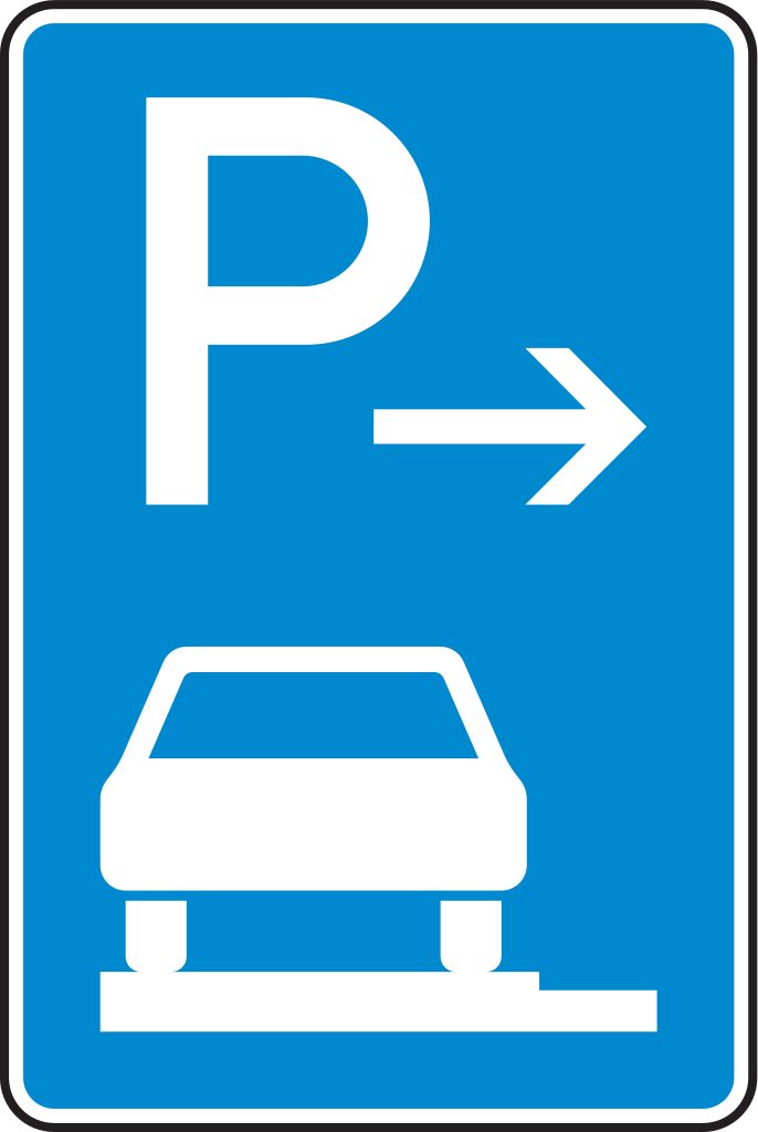 VZ 315-61 Parken auf Gehwegen ganz in Fahrtrichtung links Anfang