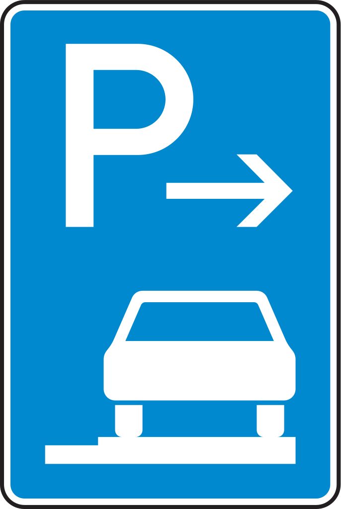 VZ 315-67 Parken auf Gehwegen ganz in Fahrtrichtung rechts Ende