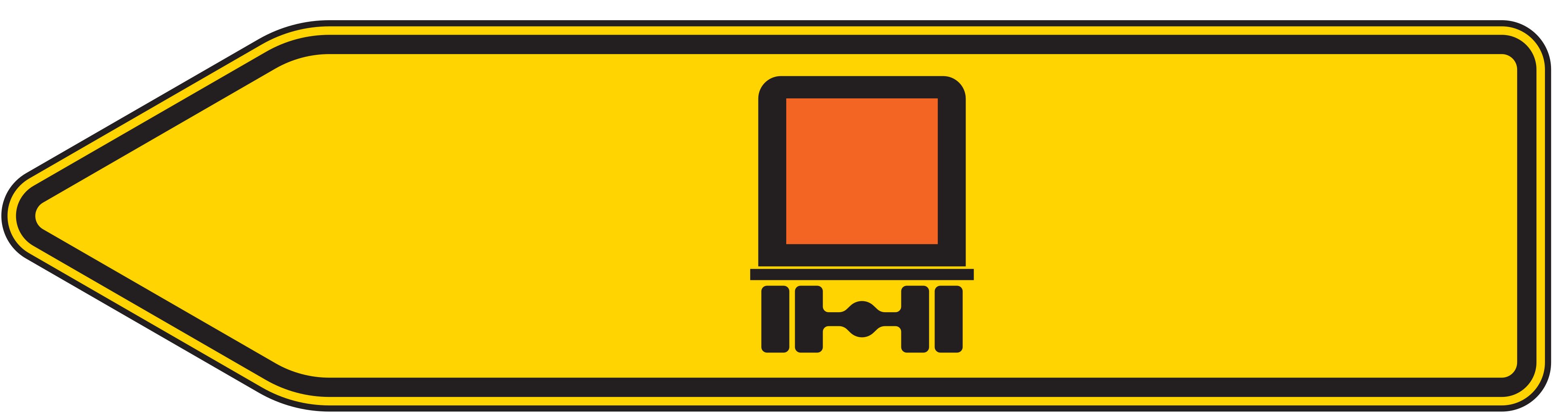 Verkehrsschild Pfeilwegw. f. Fahrz. m gef. Gü lw 350x1250 2mm RA1