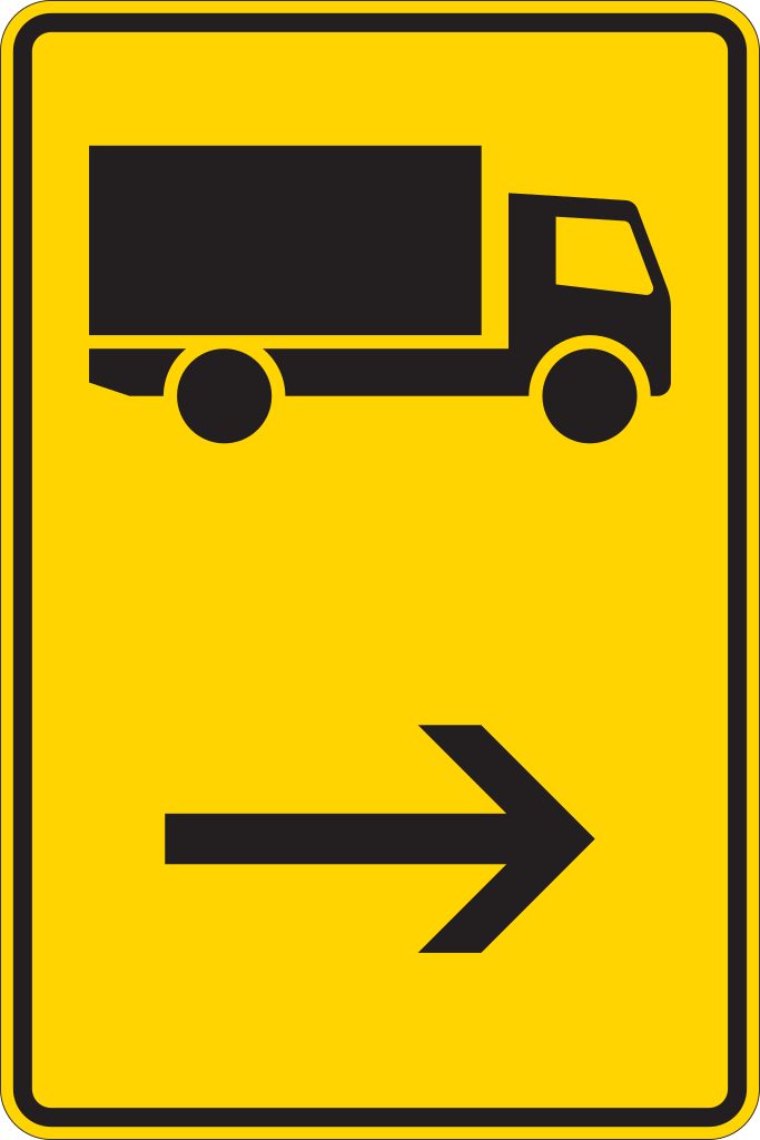 VZ 422-20 Wegweiser für Kfz mit einer zulässigen Gesamtmasse über 3,5t, hier rechts