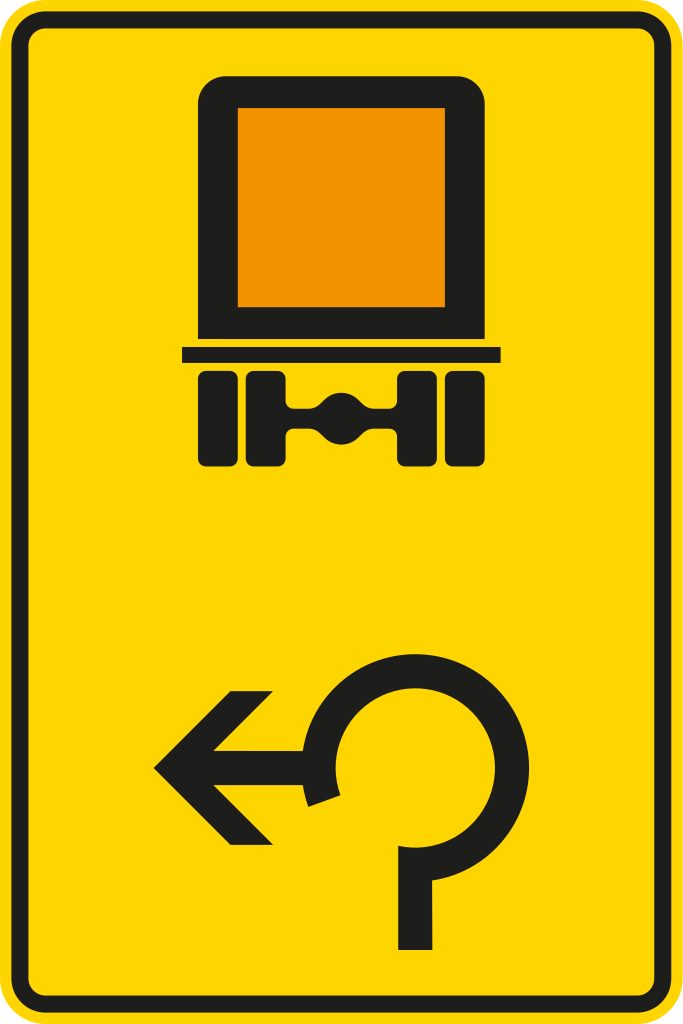 VZ 442-15 Vorwegweiser für kennzeichnungspfl. Fahrzeuge mit gefährlichen Gütern im Kreisverkehr, linksweisend