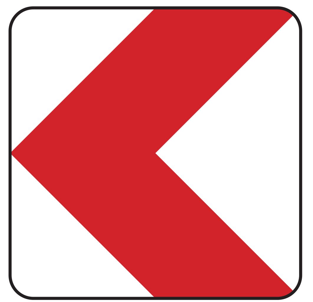 Verkehrsschild Richtungstafel in Kurven, links 500x500 2mm RA1