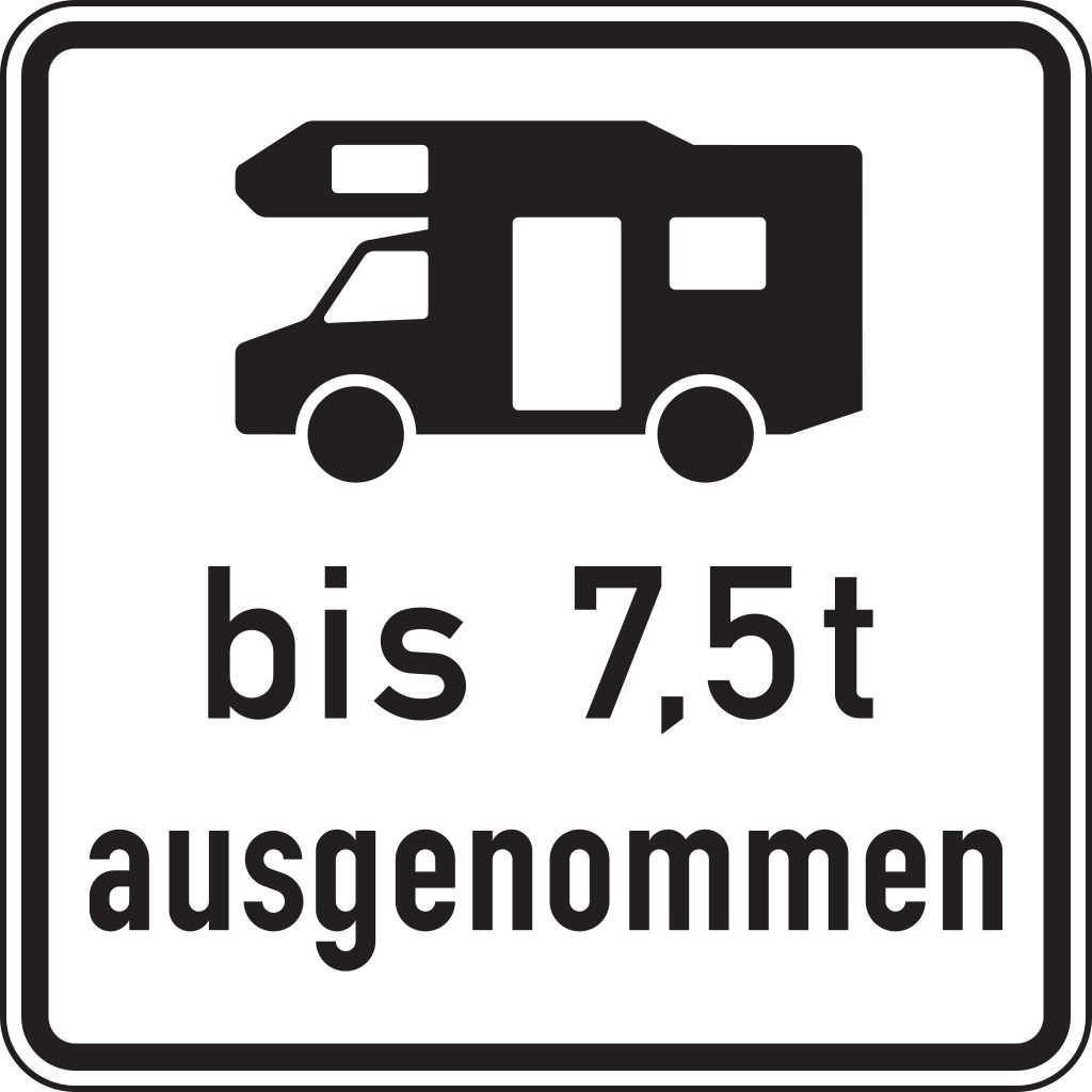 Verkehrsschild Wohnmobile bis 7,5t ausgenommen 750x750 2mm RA1