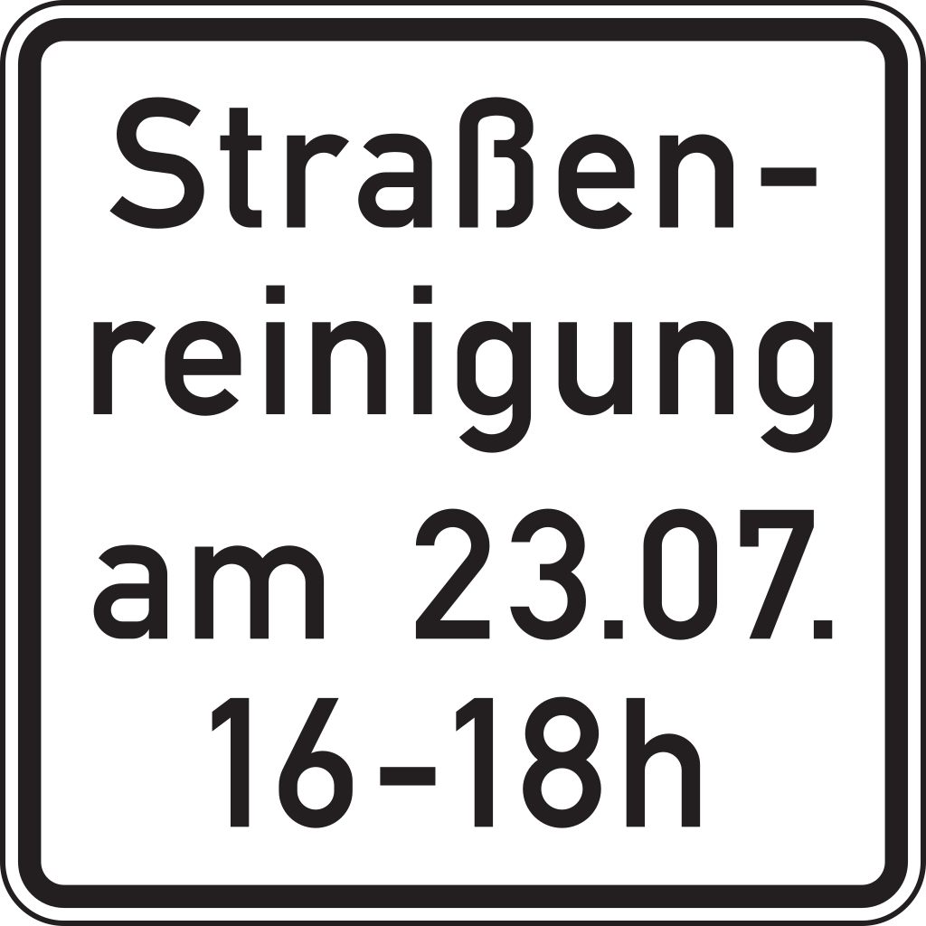 VZ 1042-50 Straßenreinigung (mit Zeit- und Datumsangabe)