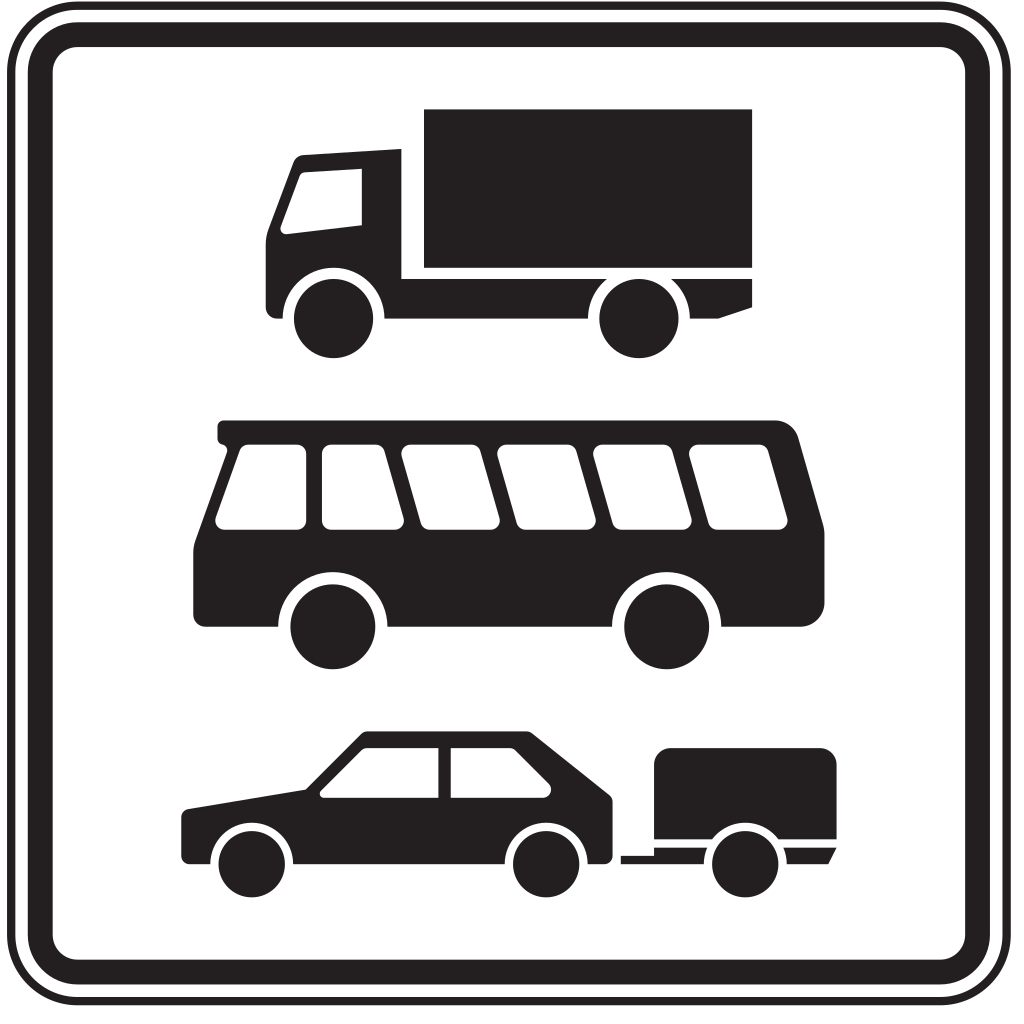 Verkehrsschild 1049-13 Nur LKW, Kraftomnibus und Pkw mit Anhänger.