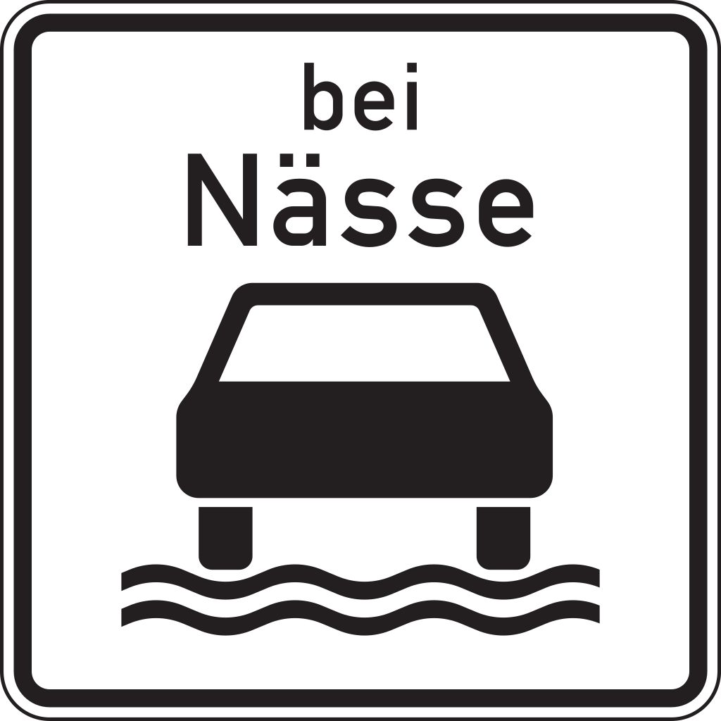 Verkehrsschild Bei Nässe 750x750 2mm RA1