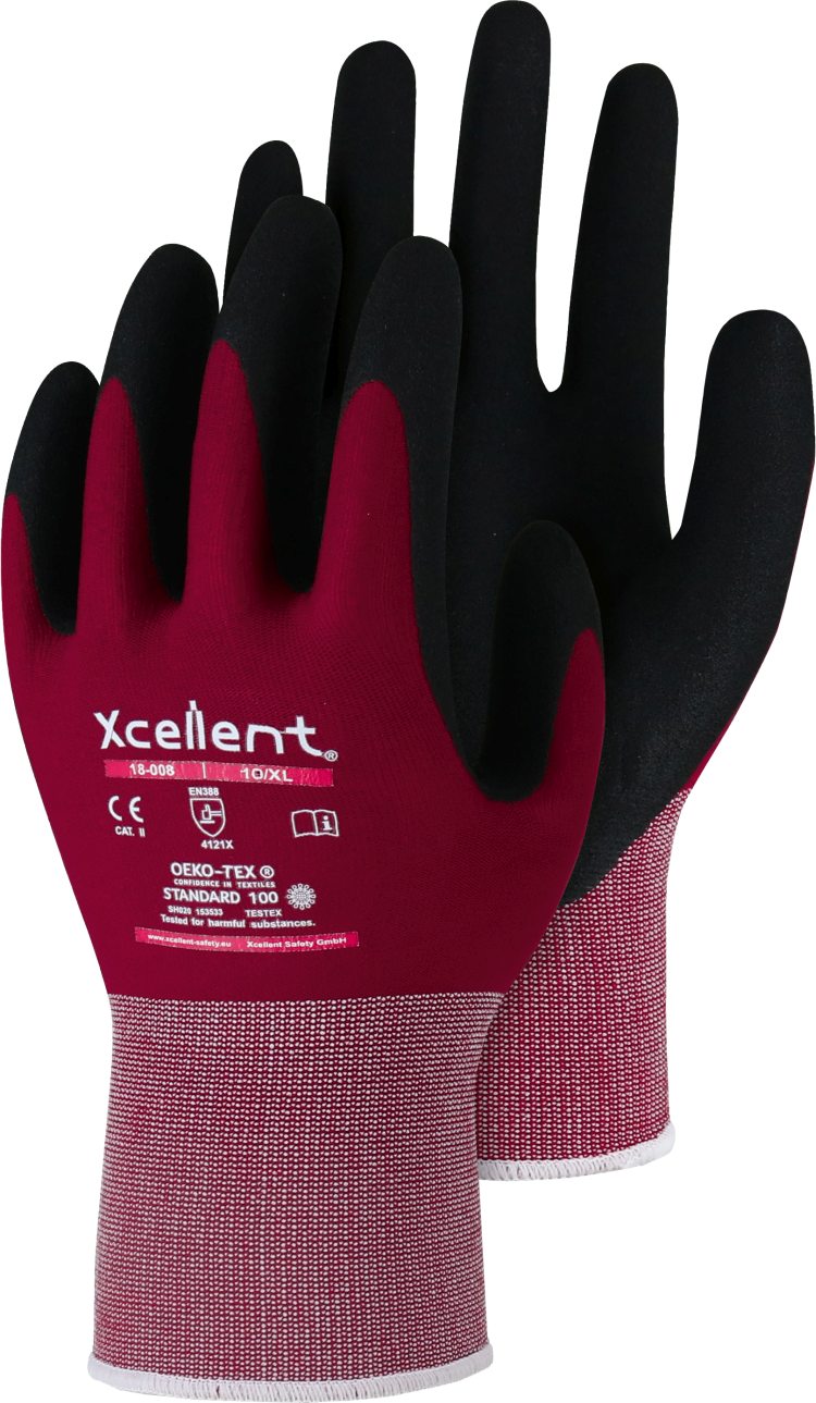 Xcellent Nylon Handschuhe mit Nitril weinrot XC18008