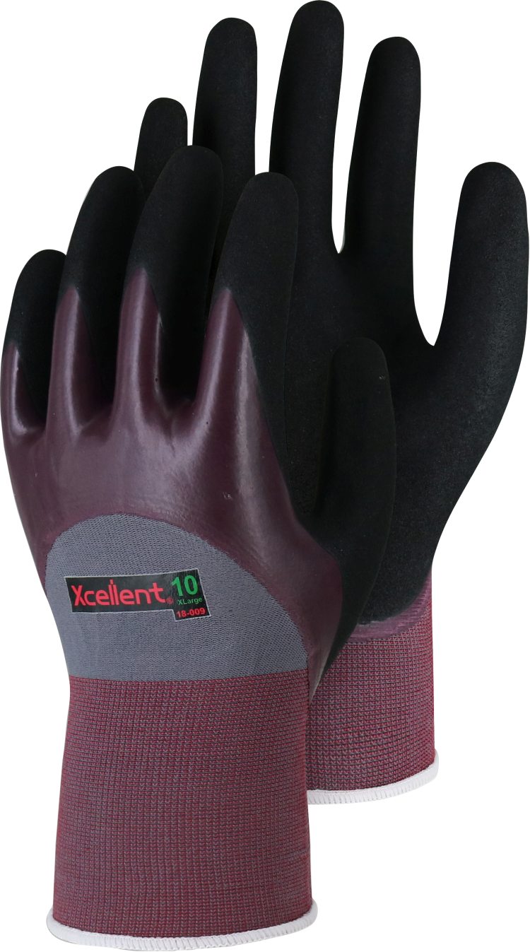 Xcellent Nylon Handschuhe mit Nitril weinrot schwarz XC18009