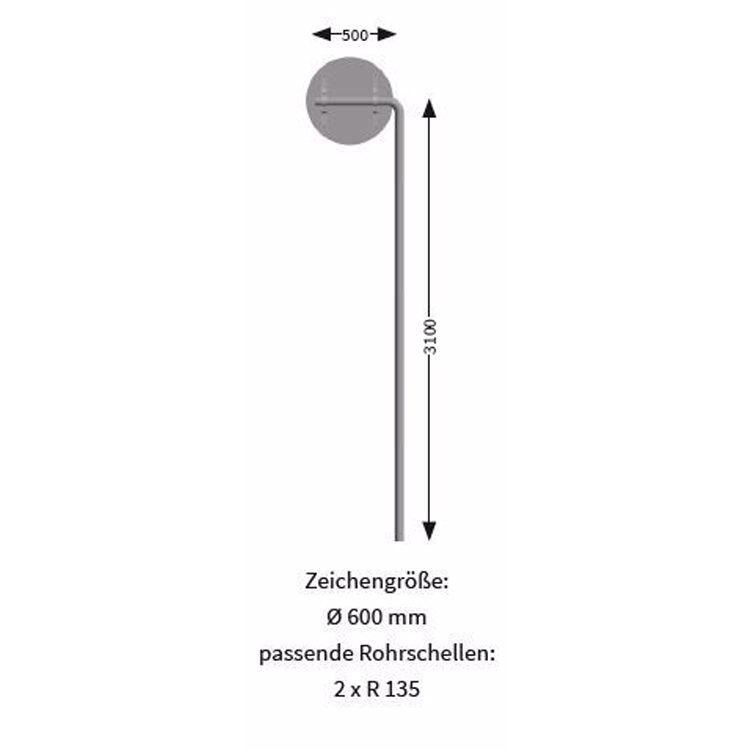 Ausleger-Rohrpfosten für Ronde-Schilder - Abmessungen