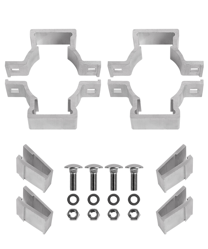 Befestigungsset für 2 Alform-Schilder an einem Rohrpfosten 60 mm Durchmesser - Set-Ansicht