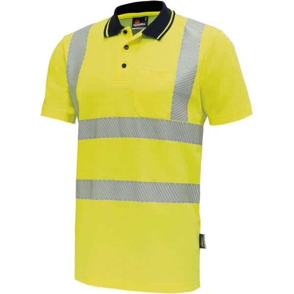 Vizwell Warnschutz-Polo-Shirt VPW311, UPF 50+, leuchtgelb-marine - Produktfoto Vorderansicht